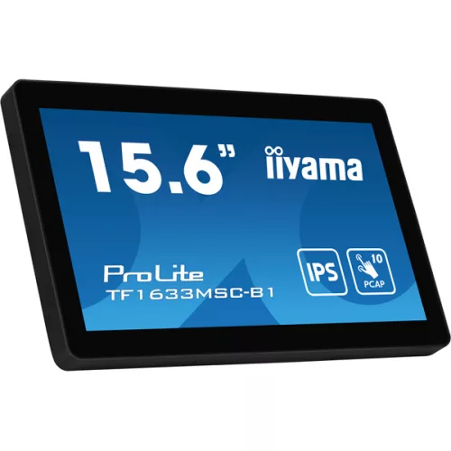 iiyama touch monitor, 15,6", 1920 x 1080, 16:9, 450cd, 5ms, 1000:1, HDMI/DP TF1633MSC-B1
