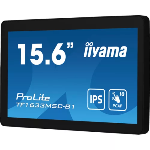 iiyama touch monitor, 15,6", 1920 x 1080, 16:9, 450cd, 5ms, 1000:1, HDMI/DP TF1633MSC-B1