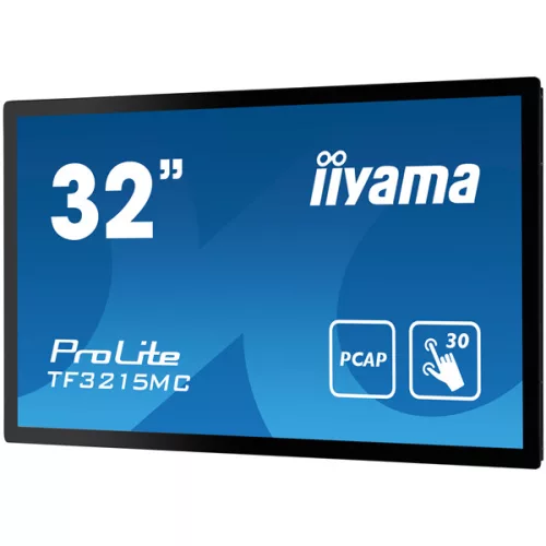iiyama 24/7 touch monitor, 31,5", 1920 x 1080, 16:9, 500cd, 8ms, 3000:1, VGA/HDMI/DP TF3215MC-B2