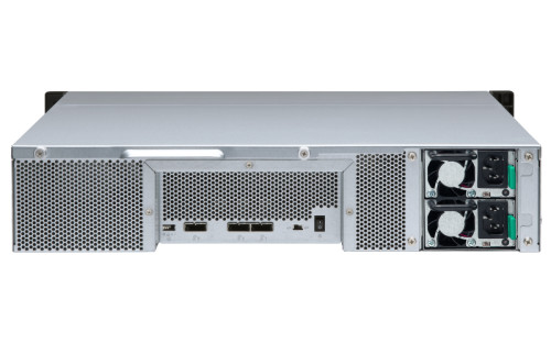 QNAP 12-bay 2U rackmount SATA JBOD expansion unit, redundant PSU, with a QXP-1600eS P