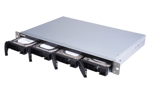 QNAP 4-bay 1U rackmount SATA JBOD expansion unit with a QXP-400eS-A1164 PCIe SATA hos