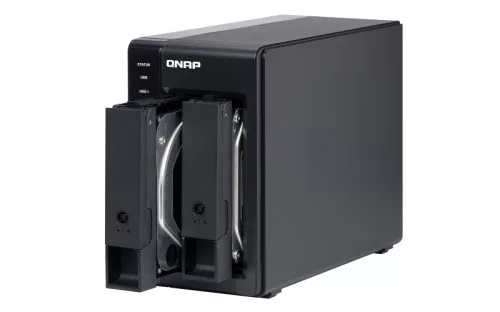 QNAP 2-bay 3.5" SATA HDD USB 3.1 Gen2 10Gbps type-C hardware RAID external enclosure.