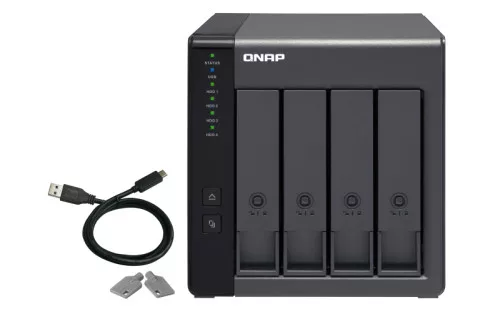 QNAP 4-bay 3.5" SATA HDD USB 3.0 type-C hardware RAID external enclosure. USB-C to US