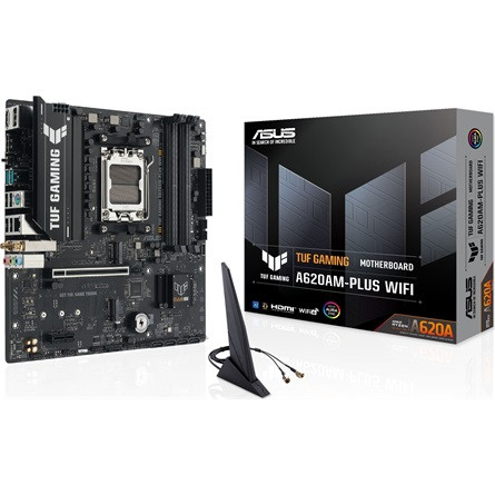 Asus Alaplap - AMD TUF GAMING A620AM-PLUS WIFI AM5 (A620, 4xDDR5 7600+MHz, 1x 2,5 Gb LAN, 2xM.2, 4xSATA3, HDMI+2xDP)