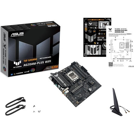 Asus Alaplap - AMD TUF GAMING A620AM-PLUS WIFI AM5 (A620, 4xDDR5 7600+MHz, 1x 2,5 Gb LAN, 2xM.2, 4xSATA3, HDMI+2xDP)