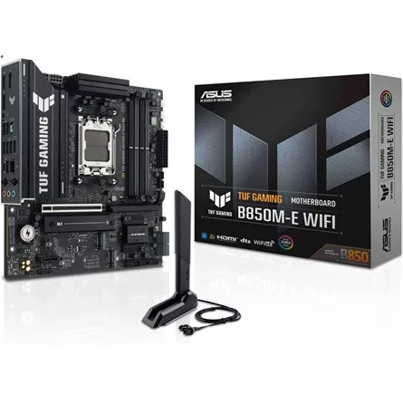 Asus Alaplap - AMD TUF GAMING B850M-E WIFI AM5 (B850, MicroATX, 4xDDR5 8000+MHz, 4xSATA3, 3x M.2, HDMI+2xDP)