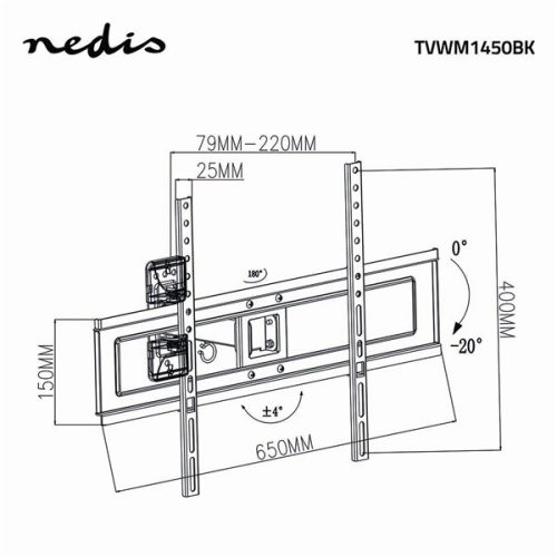 Nedis TVWM1450BK LCD TV / monitor tartó konzol 3d, minden irányban mozgatható, súly: 35 kg, dönthető, forgatható