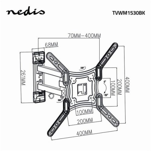 Nedis TVWM1530BK 23"-55"  LCD TV / monitor fali tartókonzol, maximum 30 kg, forgatható dönthető, 3 forgáspont