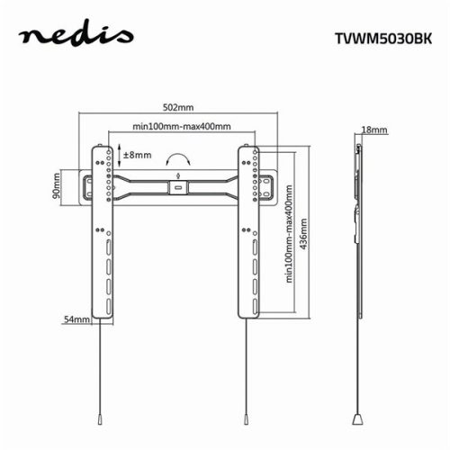 Nedis TVWM5030BK LCD TV / monitor fali tartó konzol, 32-55" Max. teherbírás: 35 kg, faltáv:18mm