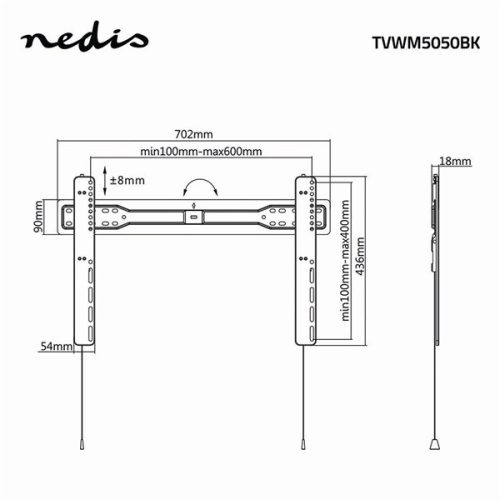 Nedis TVWM5050BK LCD TV / monitor fali tartó fix 37 - 70 "  Max. teherbírás: 35 kg,  Min. faltávolság: 18 mm