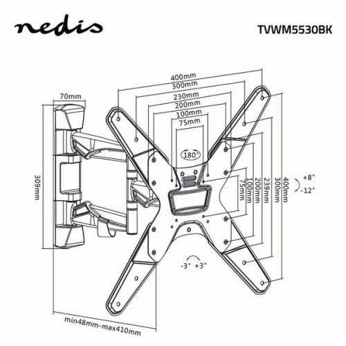 Nedis TVWM5530BK 23"- 55" LCD TV / monitor fali tartókonzol, maximum 30 kg, forgatható / dönthető, 3 forgáspont