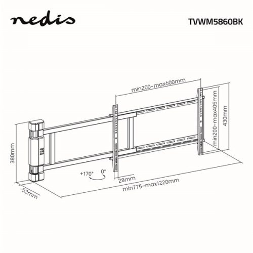 Nedis TVWM5860BK LCD TV / monitot motoros fali tartó konzol, 32-75", max. teherbírás 60 kg, faltáv:56mm, távirányító