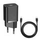 BASEUS SUPER SI hálózati töltő Type-C aljzat 20W, PD gyorstöltő + Type-C - lightning kábel, FEKETE