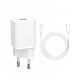 BASEUS SUPER SI hálózati töltő Type-C aljzat 20W, PD gyorstöltő + Type-C - lightning kábel, FEHÉR