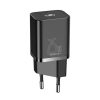 Baseus Super Si hálózati gyorstöltő 25W, USB Type-C, fekete + 3A USB Type-C, 1m kábel