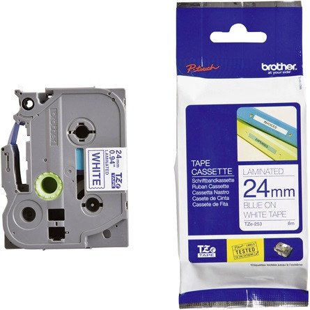 Brother TZE253 24mm fehér alapon kék festékszalag fehér-kék