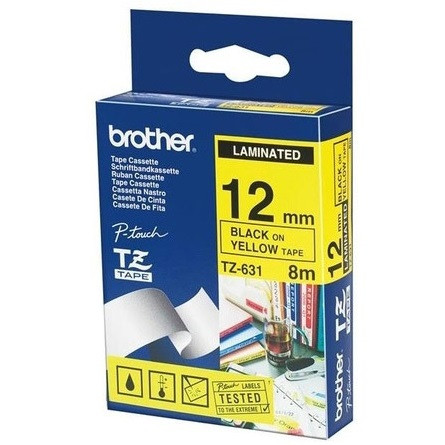 BROTHER Festékszalag TZe-631, Sárga alapon Fekete, Laminált, 12mm  0.47", 8 méter