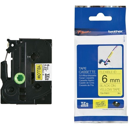 Brother TZEFX611 6mm BLACK ON YELLOW FLEXIBLE ID címketekercs sárga-fekete