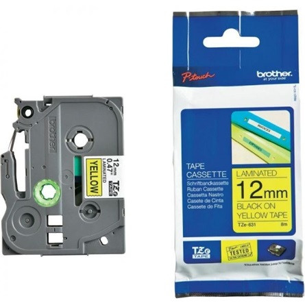 Brother TZEFX631 12mm fekete alapon fekete különlegesen hajlékony, laminált szalag festékszalag fekete