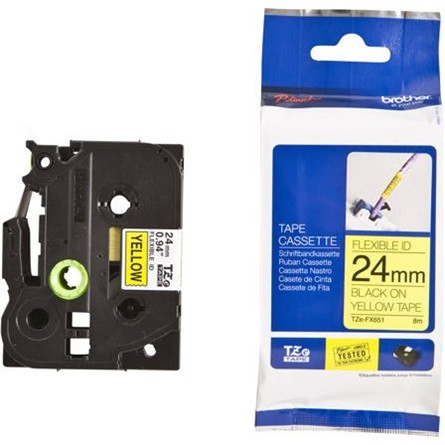 Brother TZEFX651 24mm fekete alapon fekete különlegesen hajlékony, laminált szalag festékszalag fekete