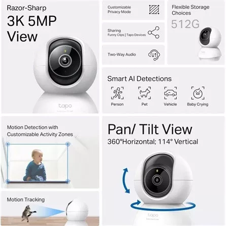 TP-LINK Wireless Kamera Cloud beltéri éjjellátó, TAPO C230