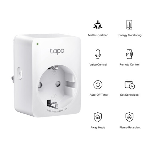 TP-Link Okos Dugalj - Tapo P110M (230V-16A; 2,4GHz WiFi; Távoli hozzáférés; Ütemezés; Távoli mód; Energia figyelés)