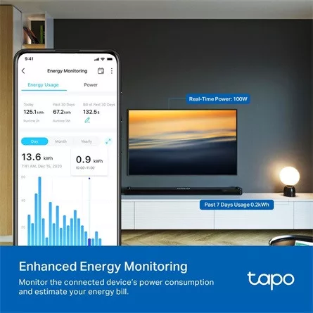 TP-LINK Okos Dugalj Wi-Fi-s Mini, Fogyasztás mérővel, TAPO P110M