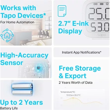 TP-LINK Okos Hőmérséklet és Páratartalom Monitor, TAPO T315