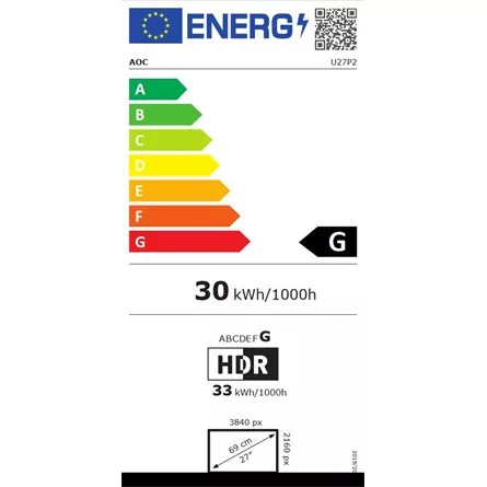 AOC IPS monitor 27" U27P2, 3840x2160, 16:9, 350cd/m2, 4ms, 2xHDMI/DisplayPort/4xUSB, Pivot, hangszóró