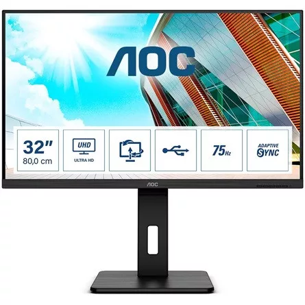 AOC VA monitor 31.5" U32P2, 3840x2160, 16:9, 350cd/m2, 4ms, 2xHDMI/DisplayPort/4xUSB, Pivot, hangszóró