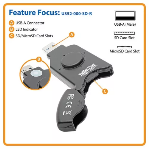 TRIPP-LITE TRIPP LITE adapter, USB 3.0 SuperSpeed, SDXC, SD, SDSC, SDHC, SDHC I, memória kártya olvasó