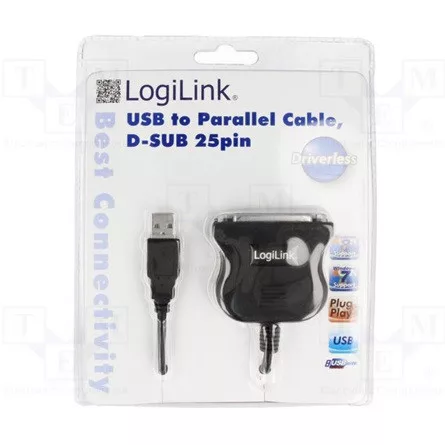LogiLink USB-A 2.0 -> Parallel DB25 M/F adatkábel 1.5m fekete