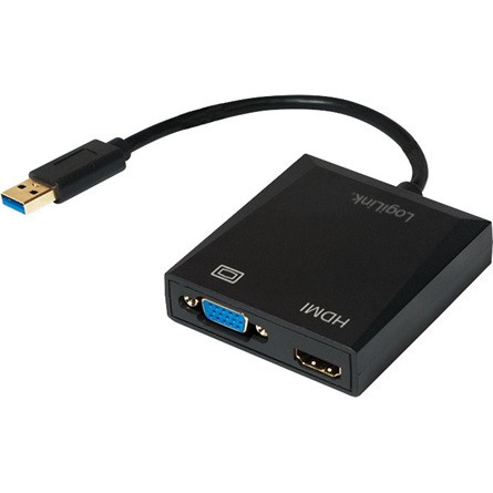 LogiLink USB-A 3.0 -> HDMI VGA M/F adapter 0.15m fekete