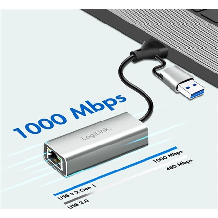 LogiLink UA0238B 1Gb/s USB-A / USB-C RJ45 hálózati adapter