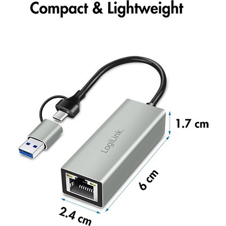 LogiLink UA0238B 1Gb/s USB-A / USB-C RJ45 hálózati adapter