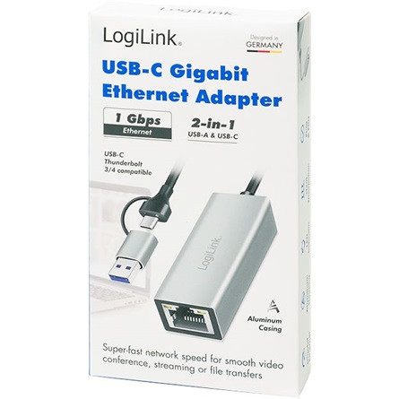 LogiLink UA0238B 1Gb/s USB-A / USB-C RJ45 hálózati adapter