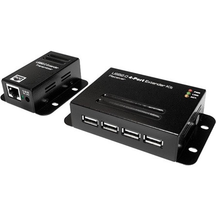 LogiLink USB-A 2.0 -> RJ45 CAT5 UTP F/F extender fekete 50m, 4 portos USB hubbal