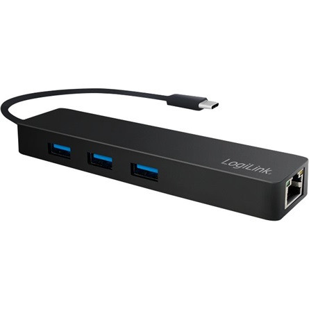 LOGILINK- USB-C hub, 3 ports + gigabit adapter, black