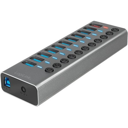 LogiLink UA0388 10-portos USB3.0 hub szürke (külön kapcsolható)