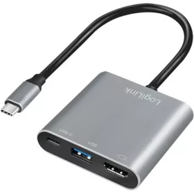   LogiLink USB-C 3.2 Gen1 -> 1db HDMI 2.0 1db USB-C 3.2 Gen 2 1db USB-A 3.0 M/F adapter 0.15m szürke DP Alt Mode, PD 100W