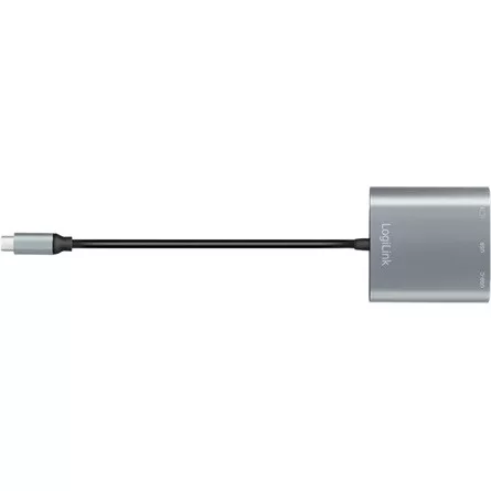 LogiLink USB-C 3.2 Gen1 -> 1db HDMI 2.0 1db USB-C 3.2 Gen 2 1db USB-A 3.0 M/F adapter 0.15m szürke DP Alt Mode, PD 100W