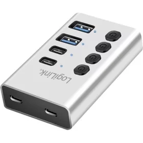   Logilink USB 3.2 Gen1 hub, 4 port kábellel/adapterrel, USB-A/C, ki/be kapcsoló, alumínium