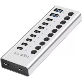   Logilink USB 3.2 Gen1 hub, 10 port kábellel/adapterrel, USB-A/C, ki/be kapcsoló, alumínium