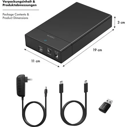 LogiLink 2.5/3.5" SATA3 USB-C Thunderbolt külső ház fekete