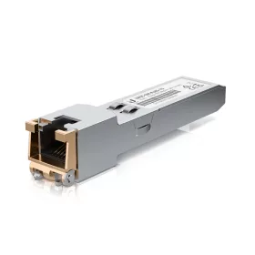   Ubiquiti UACC-CM-RJ45-1G SFP to RJ45 transceiver module that delivers 1 Gbps speed via a converted Ethernet connection.