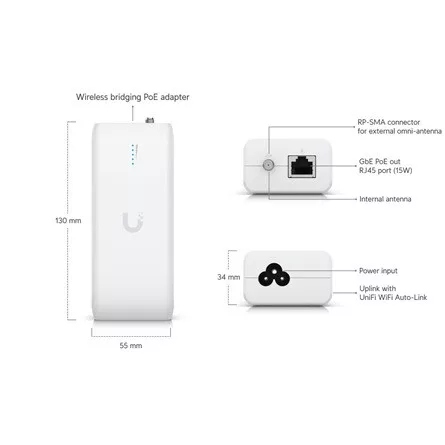 Ubiquiti UniFi Device Bridge - wireless bridge PoE adapter, integrált UniFi WiFi Auto-Link, 5GHz