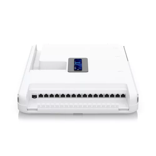 Ubiquiti All-in-one internet gateway, WiFi access point, and UniFi Console with an abundance of PoE ports.