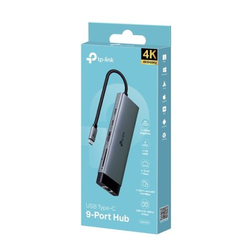 TP-LINK USB Type-C HUB 9 portos 1xHDMI + 1xLAN + 1xPD 100W + 1xUSB-C, 3xUSB +2xKártyaolvasó, UH9120C