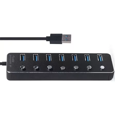 Gembird portonként kapcsolható 7-portos USB-A 3.1 Gen1 hub fekete