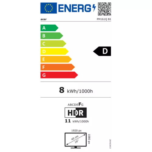 ACER Mon Acer 15,6" PM161QB1bmiuux ZeroFrame FreeSync - IPS - 60Hz |2 év garancia|